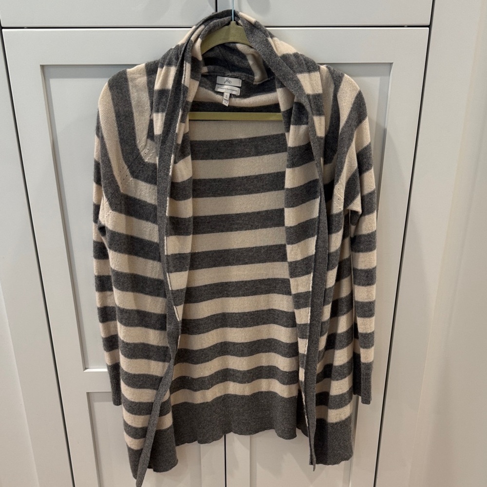 Joie Gray and Cream shawl collar Cashmere Striped Cardigan